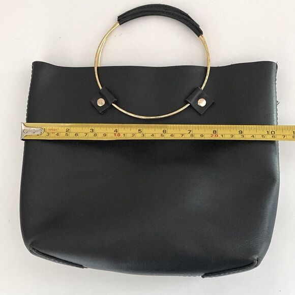 Anthropologie Black Tribe Alive Leather Gold Brass Handle Handbag - Picture 9 of 11